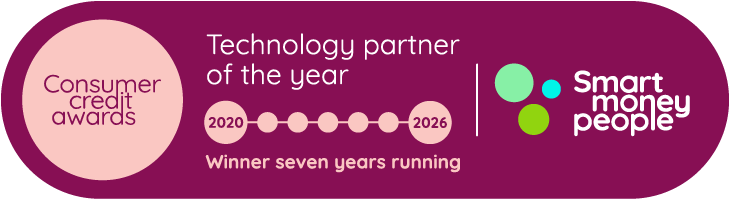 consumer credit awards technology partner of the year 2020-2026 dark pink award badge 